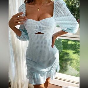 Light blue plaid tie-back a-line dress